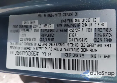 2016 Mazda Cx-5 Sport z USA, uszkodzony, nr VIN JM3KE4BY6G0876741